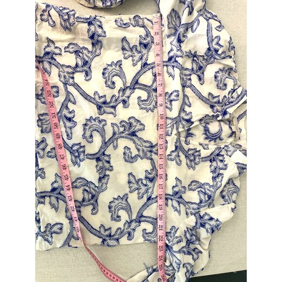 Loft Petites White & Blue Embroidered Long Sleeve Blouse Large P - Picture 5 of 9
